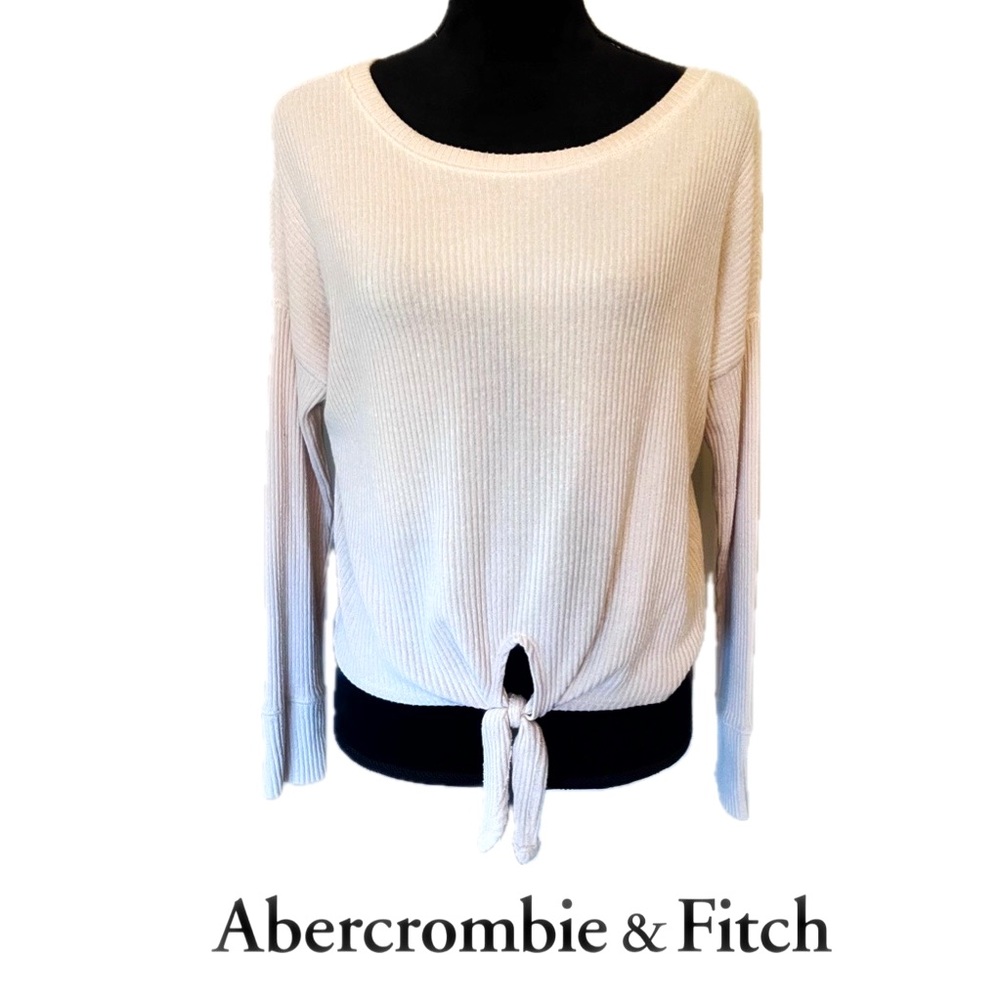 ABERCROMBIE & FITCH Knit Sweater Top Womens Cream Ribbed Tie Front Thermal
